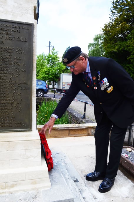 Chris Copeland, a member of the Midsomer Norton and Radstock Branch of the Royal British Legion, lays a wreath at the Midsomer Norton Cenotaph to commemorate the 78th Anniversary of D-Day, on Monday morning.