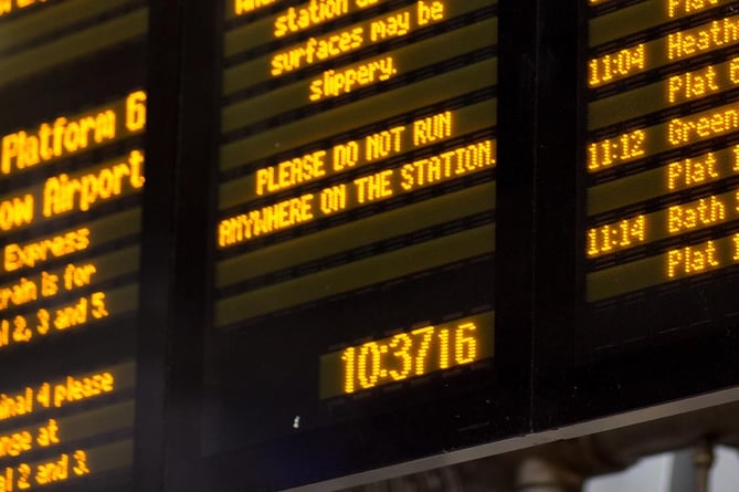 The departures board at Paddington Station, London. 