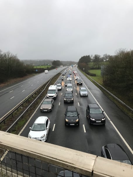 Traffic queuing on the M5 northbound heading towards Wellington
