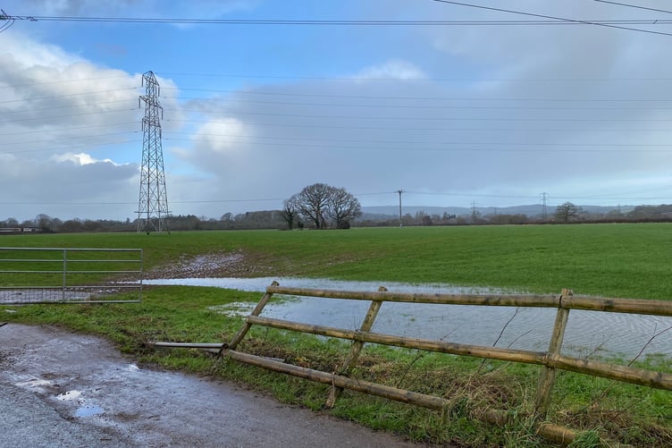 Flooding in a field at Bradford on Tone