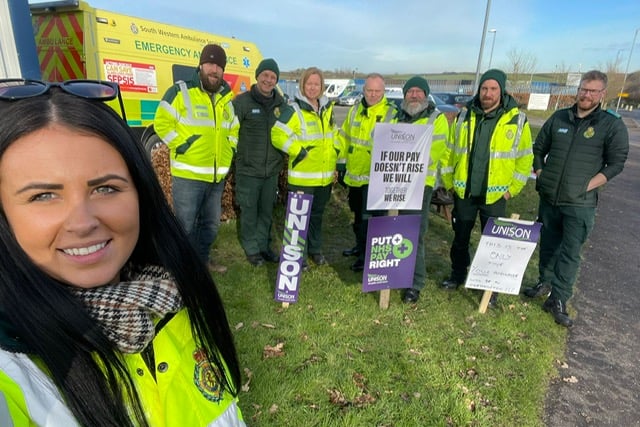 Striking ambulance workers in Okehampton