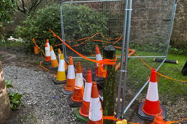 Cones and fences barricade an open drain at Jubilee Gardens in Milverton