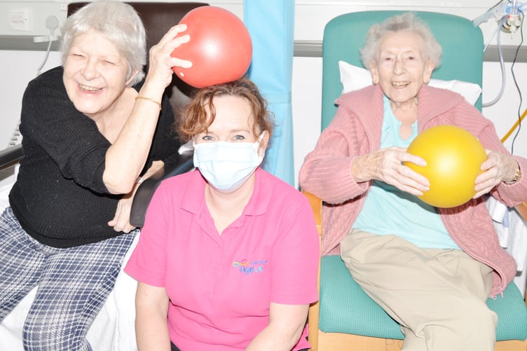 Jayne and June, two patients who benefited from an exercise session with Age UK on Exmoor’s ready to go unit at Musgrove Park Hospital