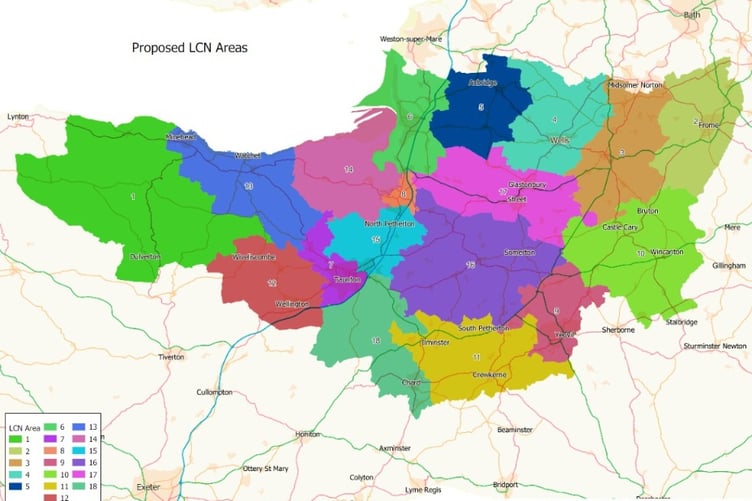 Map showing the 18 local community networks