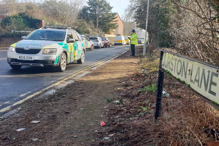 Ambulance car leaving Jurston Lane