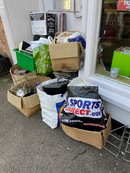 Donated items left outside the Oxfam shop in Wellington
