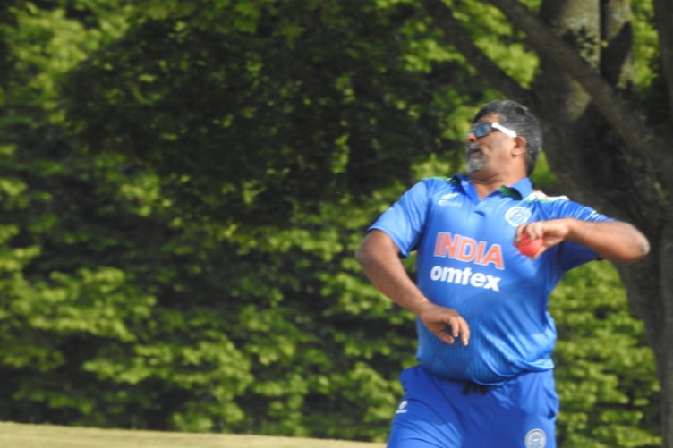 Krishnan Subramanian playing cricket for India