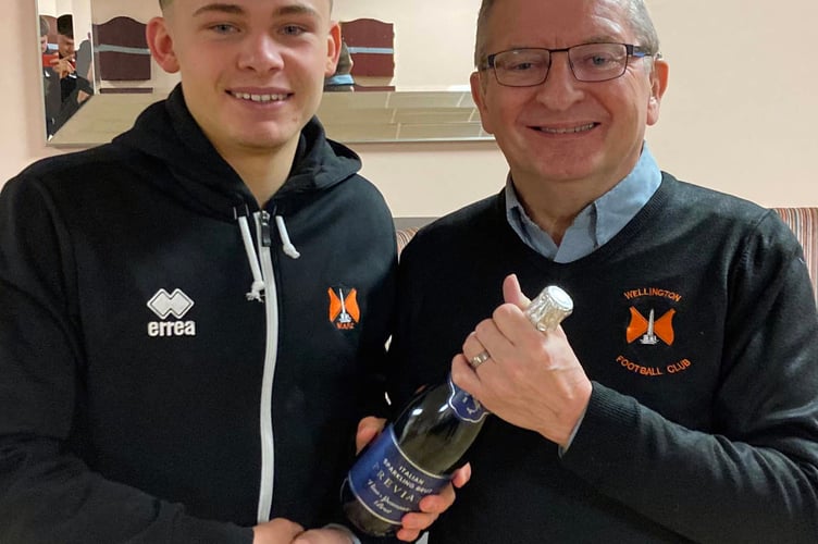 Man-of-the-match v Falmouth Town was midfielder Eli Collins who received the award from Ken Bird, the club's social media and website officer, on behalf of sponsors AJ Shire Electrical and Solar Services.