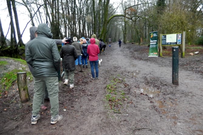 Keen planters pictured queuing at the Wellington Monument to get trees in the ground