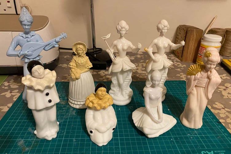 Sher also restores and resells antiques like these perfume bottles from the 1970s and '80s