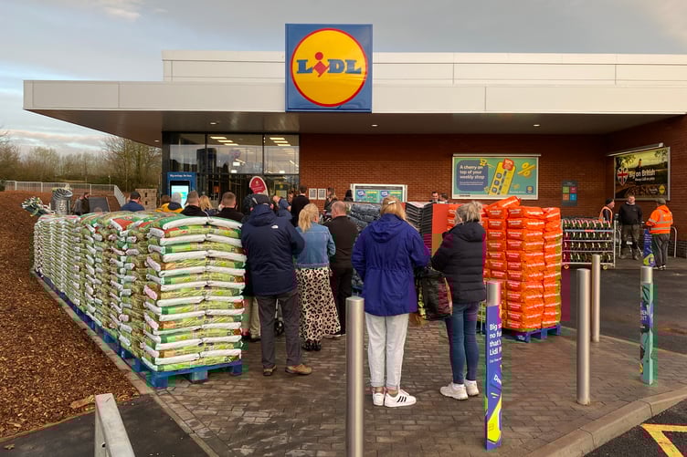 Shoppers queued outside Lidl on Thursday morning ahead of the store's official opening