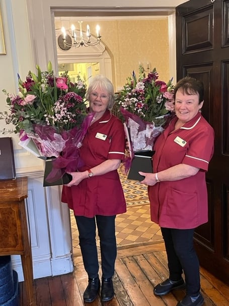 Jean, left, and Viv, at their retirement from Nynehead Court