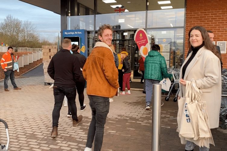 Keen shoppers queued early to get into Lidl on Thursday