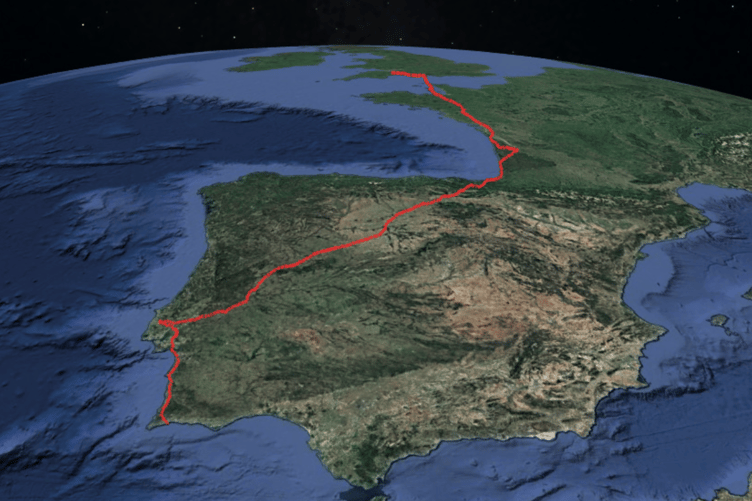 The route will see the cyclists cross the channel by ferry before cycling across France, Spain and into Portugal