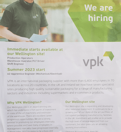 VPK Packaging Wellington Chelston jobs recruitment employment