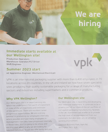 VPK Packaging Wellington Chelston jobs recruitment employment