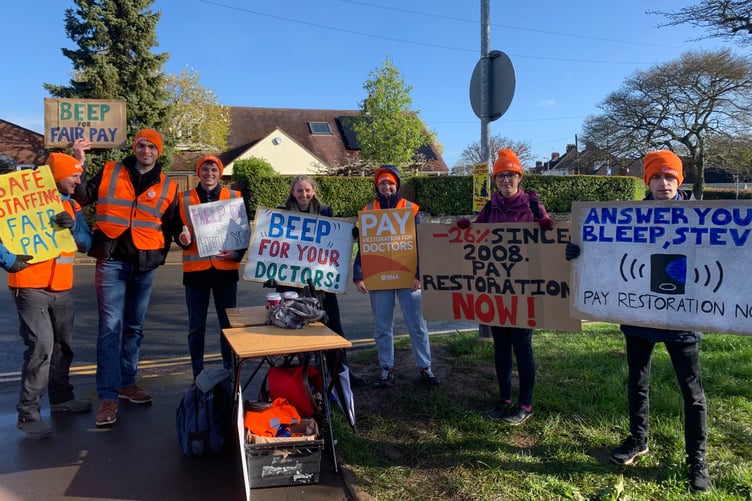 Junior Doctors on the picket line outside of Musgrove Park Hospital in Taunton