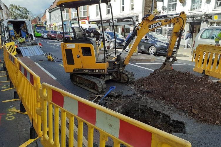 Engineers working on repairing gas leaks in Bridge Street, Taunton.