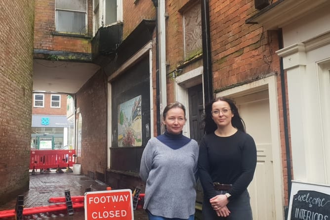 Cornhill, Wellington, business owners Sharon Davis (left) and Tamsin Fuller at the scene of the closure.