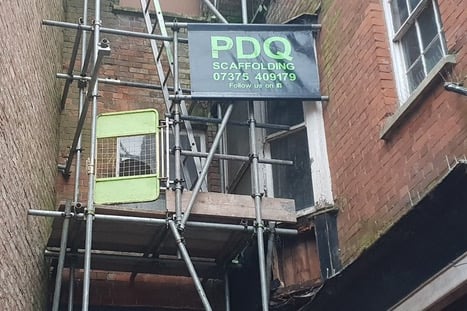 Scaffolding has been erected around a property at Cornhill