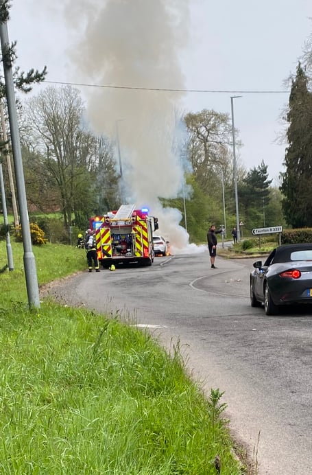 Wellington firefighters battled a blaze by the roadside on Monday after a car accidentally became alight