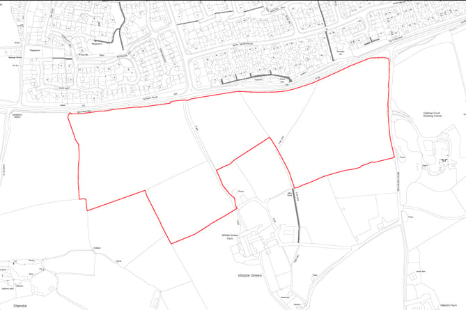 A Pegasus Group plan showing the land edged in red where it wants to build houses.