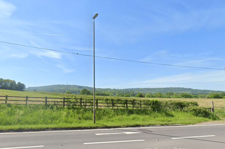 A view of fields to the south of Wellington Relief Road where Pegasus Group wants to build houses, with Wellington Monument visible on the hills.