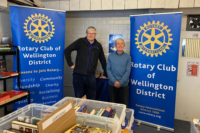 Nick Williams and Steve Parry of the Rotary Club of Wellington District were manning the Pop up Shop on Tuesday