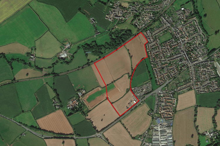 Plans are being worked up for 315 new houses to be built on the site marked in red, off Exeter Road in Rockwell Green