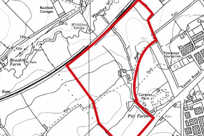 An outline of the site overlayed against a map of Rockwell Green in 1989