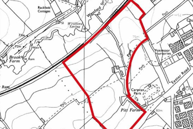 An outline of the site overlayed against a map of Rockwell Green in 1989