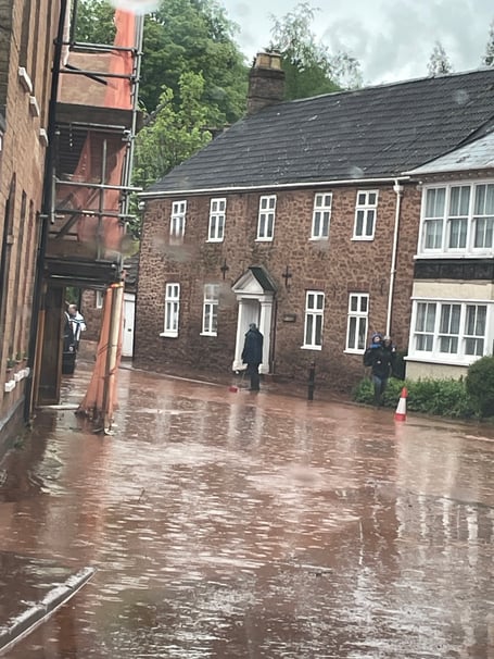 Flooding in the centre of Milverton on Tuesday afternoon.