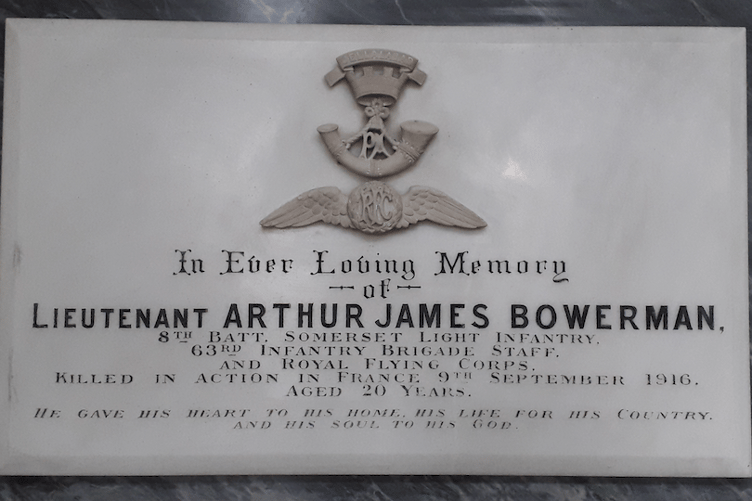 The memorial to Arthur Bowerman in St John’s Church, Wellington.