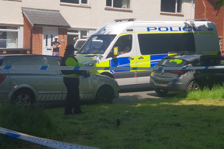 Police at the scene of the stabbing on Roly Poly Green, Wellington, on Monday.