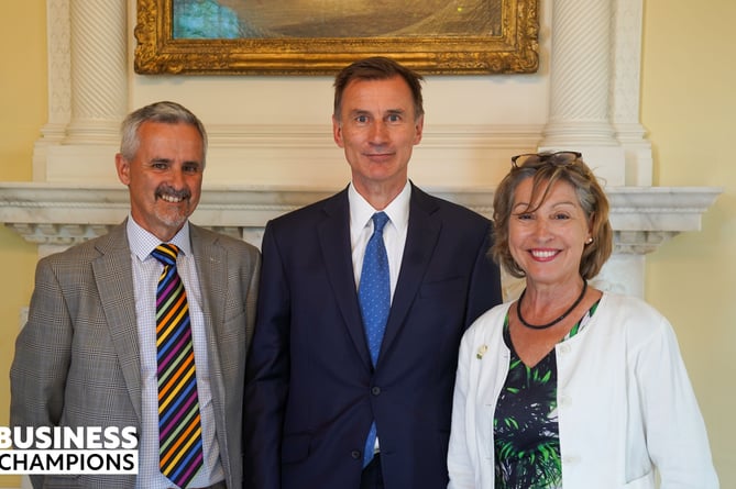 Wellington and Wiveliscombe MP Rebecca Pow introduces 'local business champion' Colin Barrell (left) to Chancellor Jeremy Hunt at No 10.