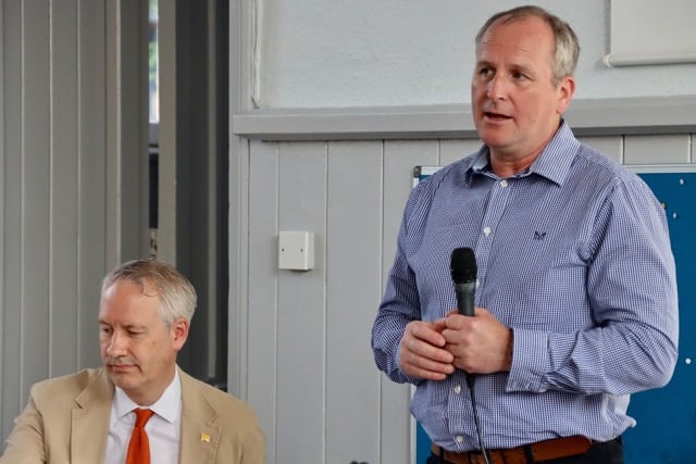 Councillor Mike Rigby, portfolio holder for transport and digital, speaking at Wellington Baptist Church