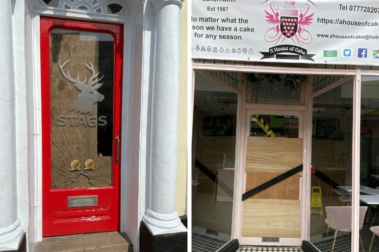 At least two local businesses were struck by a 'mindless vandal' at the weekend