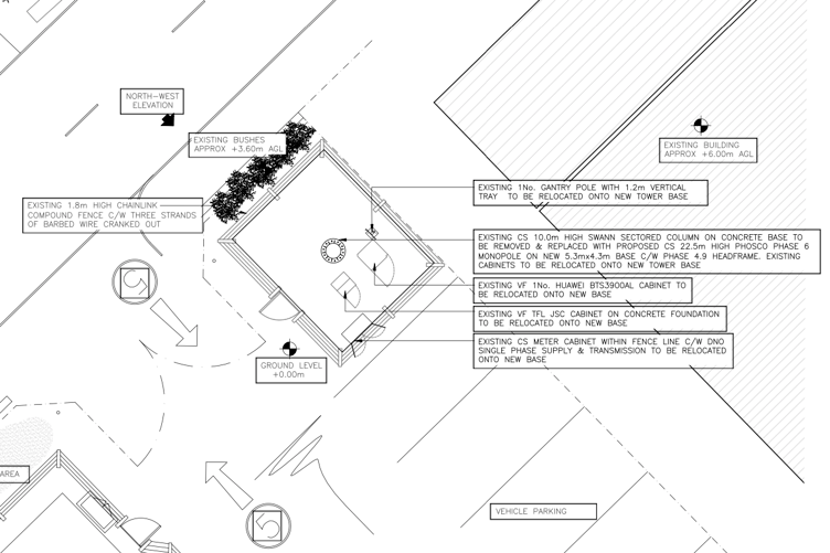 A drawing of the proposals to replace an existing mast with a 5G ready mast