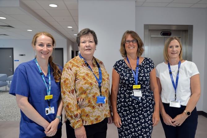 Left to right: Amy Szewiel - cardiac physiologist, Ellaine Thompson - clinical service manager - cardiology, Carolyn Nation - orthopaedic assessment service manager, Janine Cope - orthopaedic assessment service administrator.