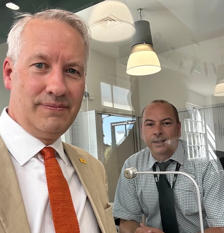 Liberal Democrat Parliamentary candidate Gideon Amos at the Taunton Railway Station ticket office.