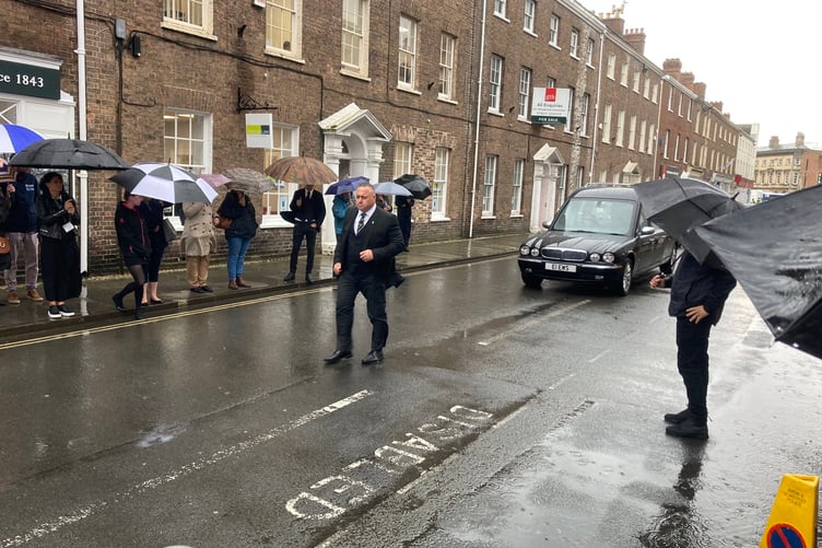 Barnaby Webber's coffin is borne to Taunton Minster on Friday morning.