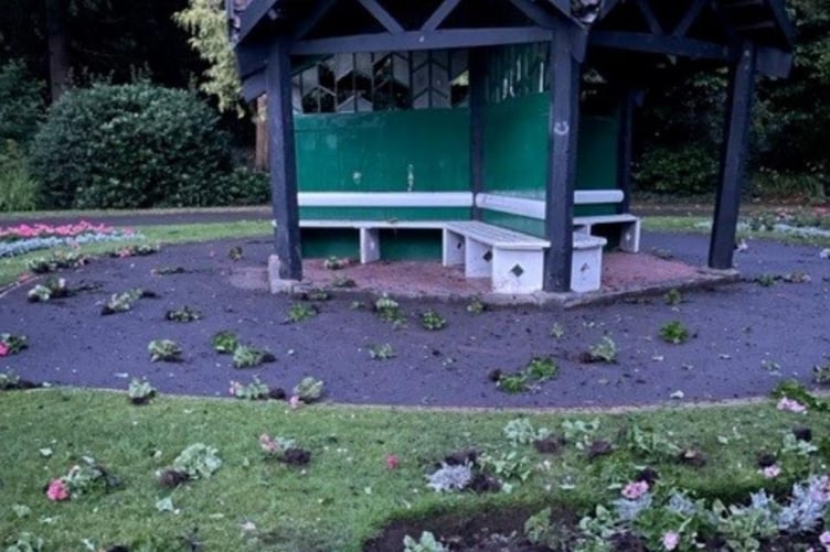 The aftermath of an attack by vandals on Wellington park