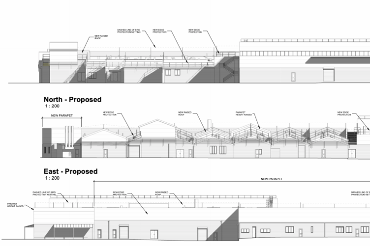 Drawings detailing additional works on the site's factory roof