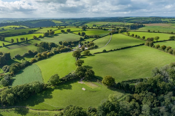 An aerial view of Nutwell Farm for sale near Wiveliscombe.