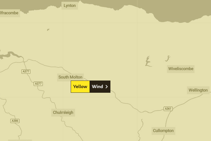 A yellow warning for wind has been issued by the Met Office