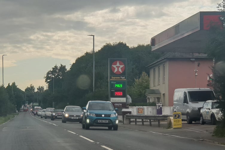 A line of traffic on the A38 at Piccadilly Straight after an accident on the M5.