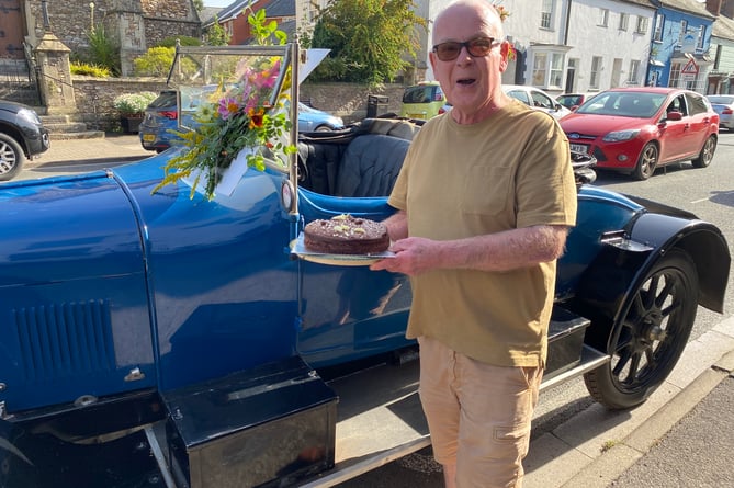 Mr Pritchard presented a cake to the car for its hundredth birthday