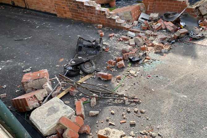 A scene of devastation remained after a military truck smashed its way through Norton Fitzwarren