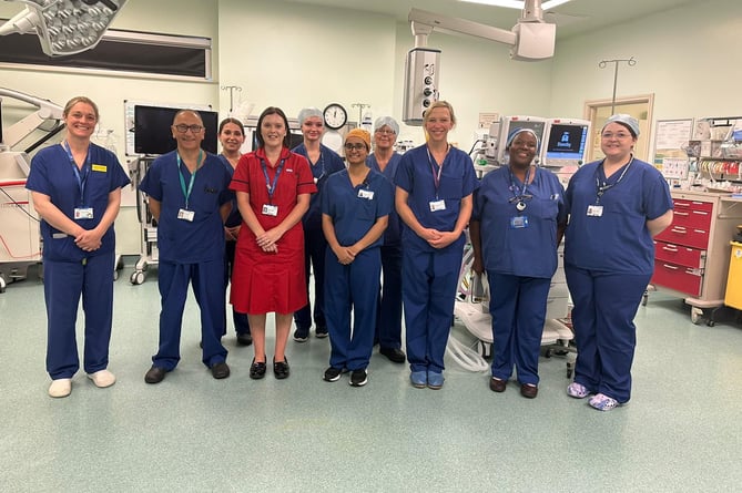 Pictured (left to right): The Musgrove Park surgery team who helped perform the hospital’s first ever vaginal hysterectomy where a patient has returned home the same day.