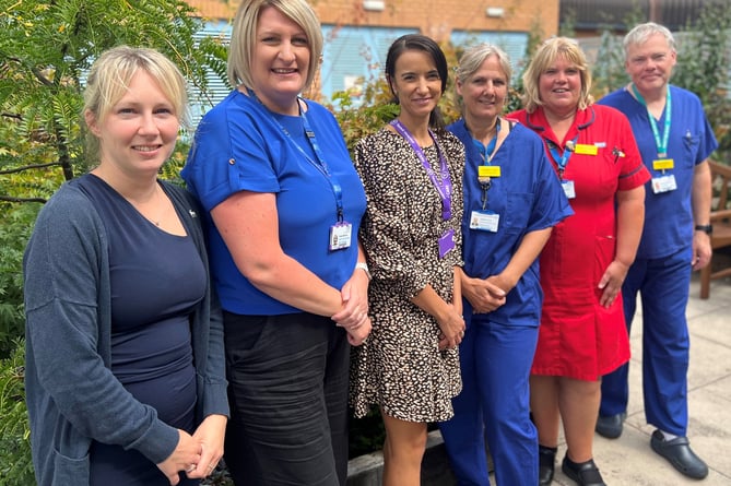 Pictured (left to right): Rosie Edgerley – cancer programme manager, Tracey McEwan – gynae oncology pathway navigator, Miriam Spicer – cancer improvement manager, Heather Fryer – colposcopy sister, Teresa Coombes - matron for gynaecology, gynae-oncology and early pregnancy assessment clinic, Mr David Milliken - consultant gynaecological oncologist.
